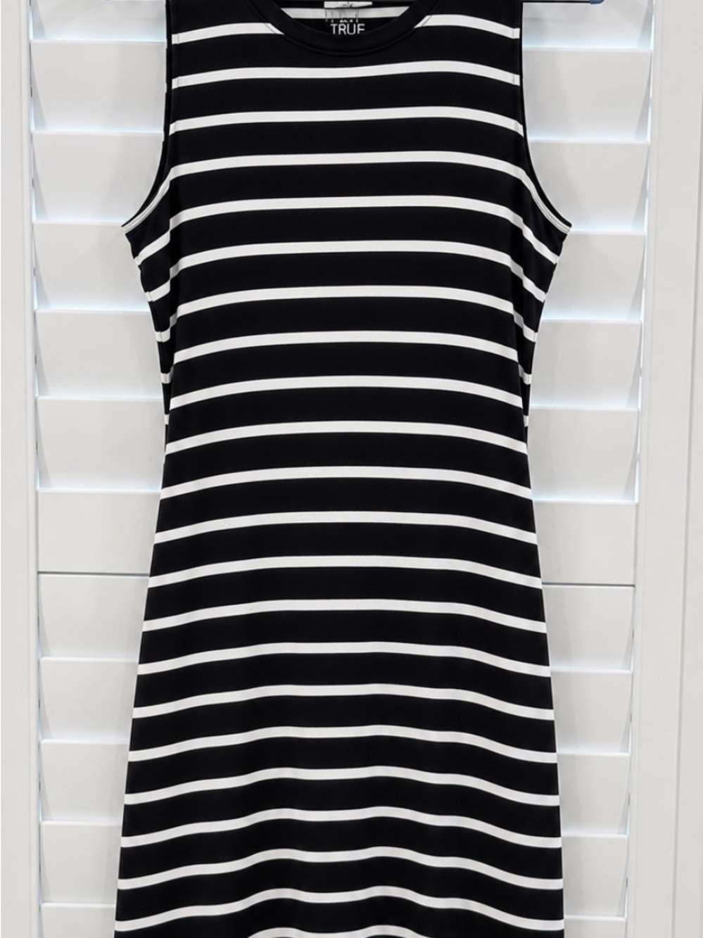 Time and Tru Black and White Striped Midi Dress